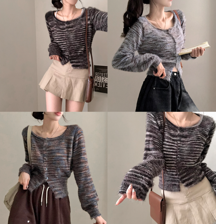 早秋預訂｜FLUFFY混色短款開襟衫