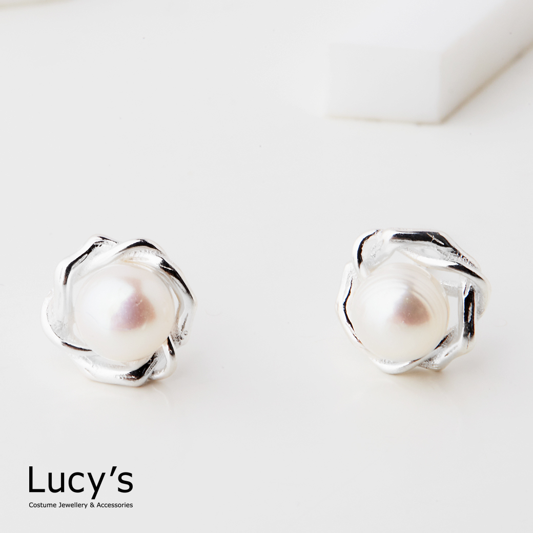 925純銀 環繞珍珠 耳環 (126933)