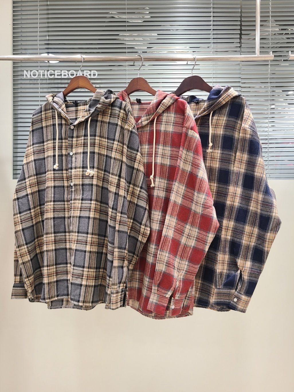 格仔連帽長袖恤衫 Not-049JK