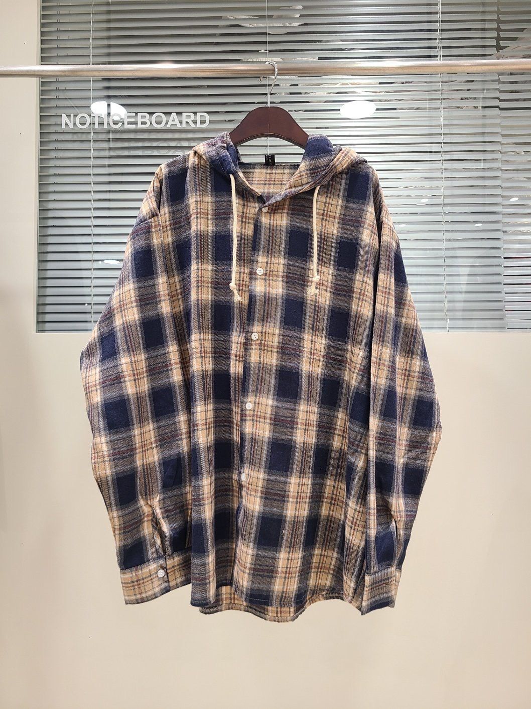 格仔連帽長袖恤衫 Not-049JK