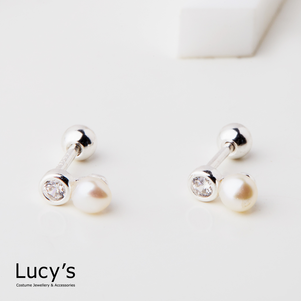 925純銀 迷你珍鑽 轉珠耳環 (126939)