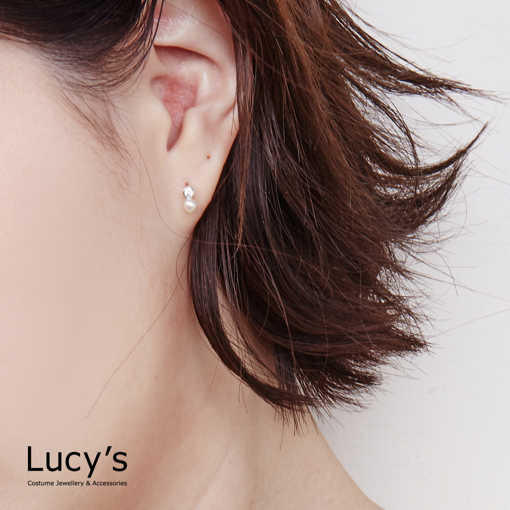 925純銀 迷你珍鑽 轉珠耳環 (126939)