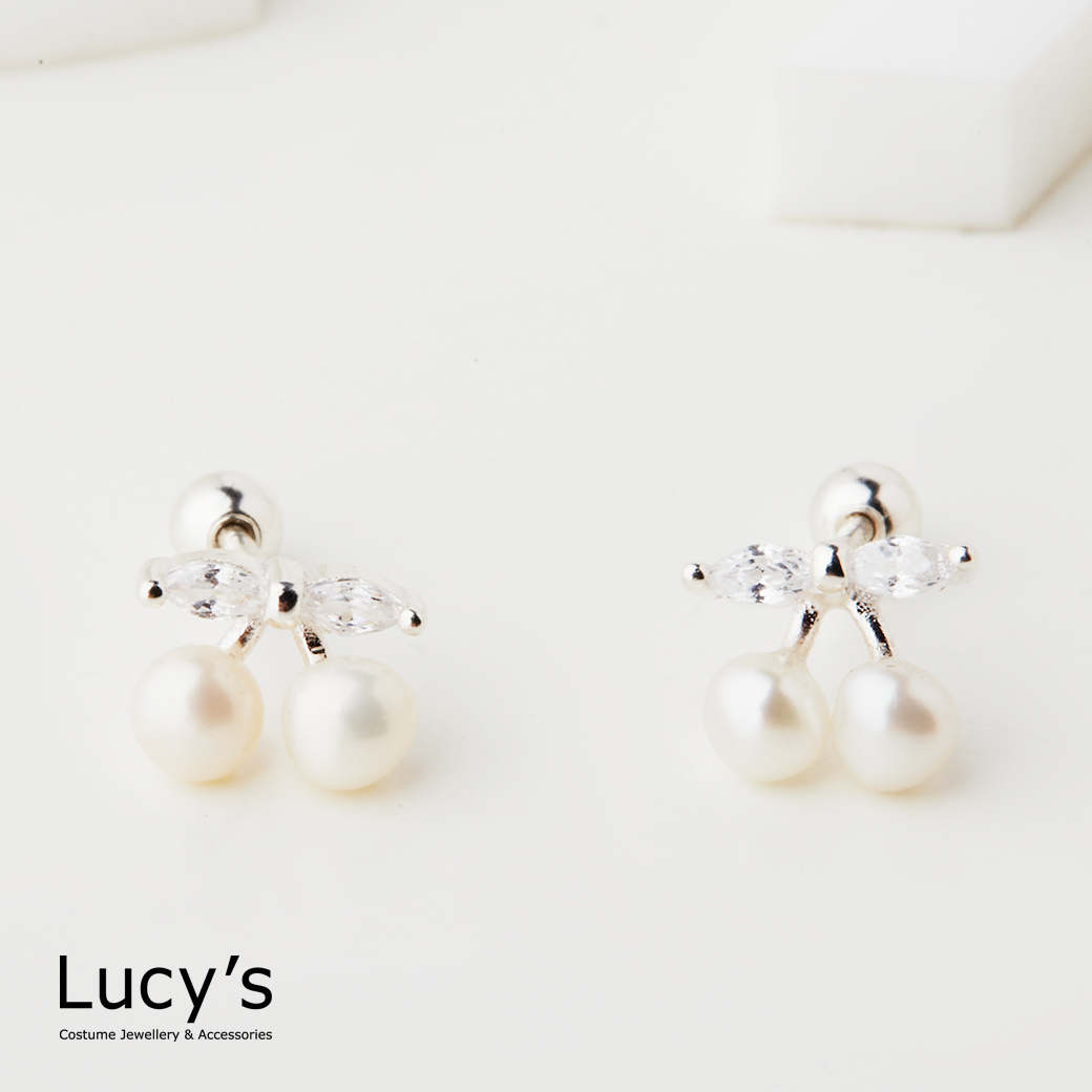 925純銀 珍鑽櫻桃 轉珠耳環 (126937)