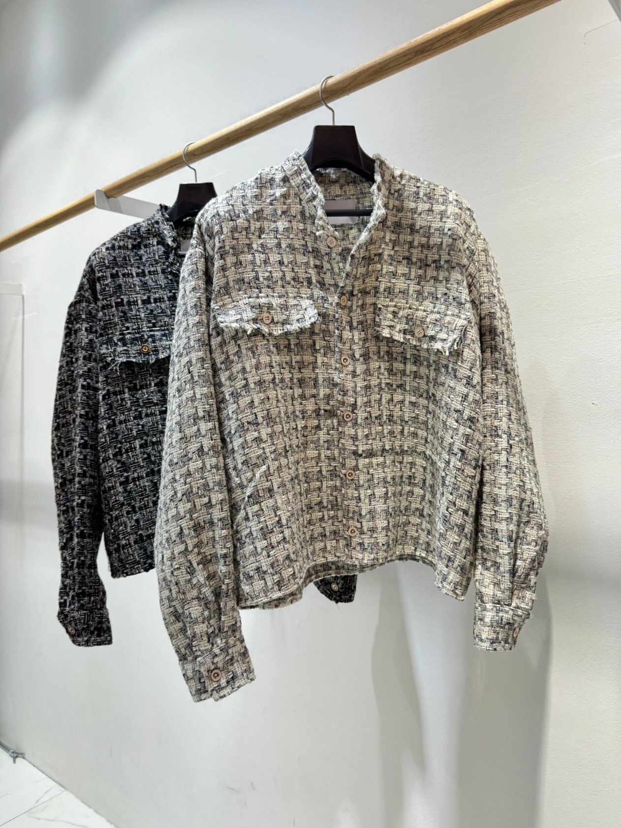 圓領格仔長袖恤衫 C_y-129JK