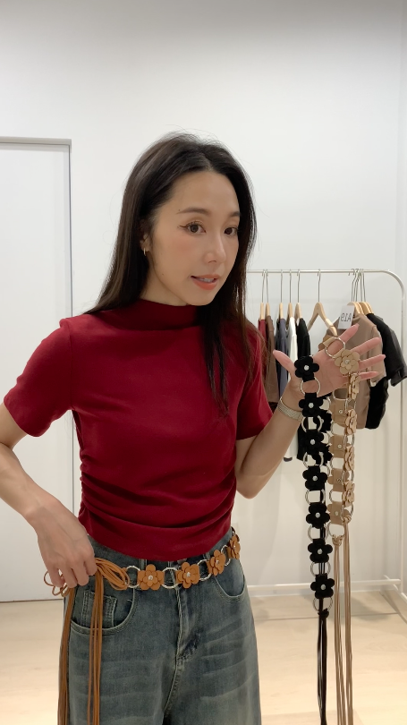 (現貨)花花花花花朵扣環麂皮腰帶 _08