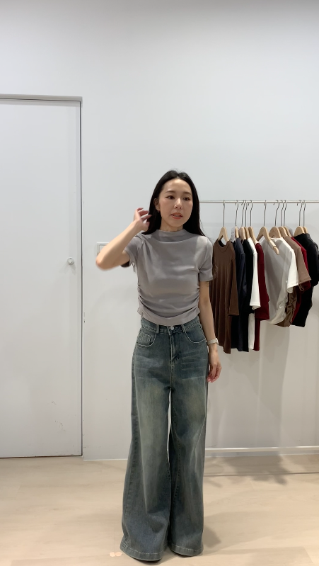 (版娘推薦) 誰穿都瘦的雙釦超彈力不貼大腿直筒喇叭牛仔褲SMLXL _9915