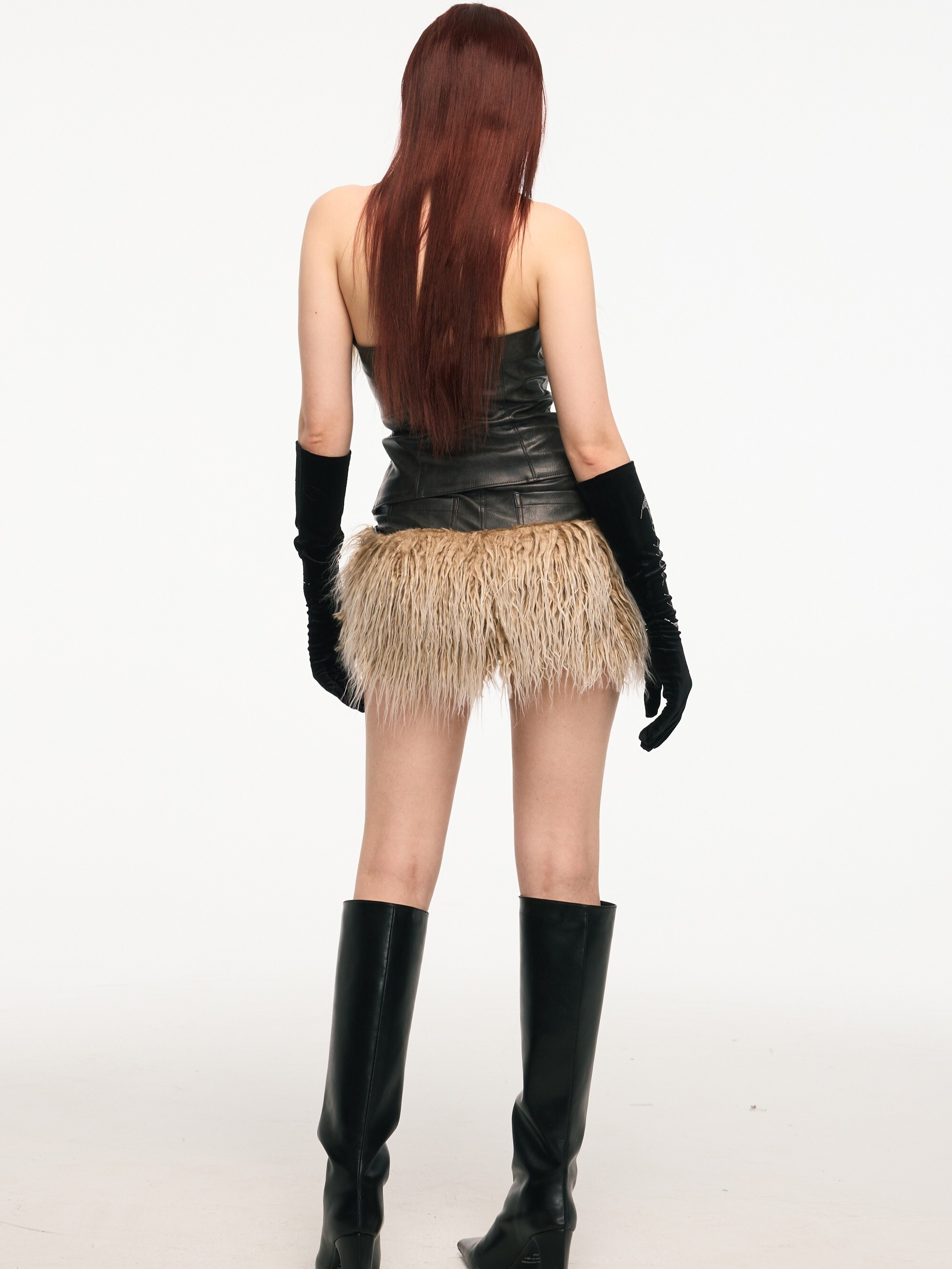 TAROTAROT Vice City 仿皮草 拼軟皮 抹胸上衣