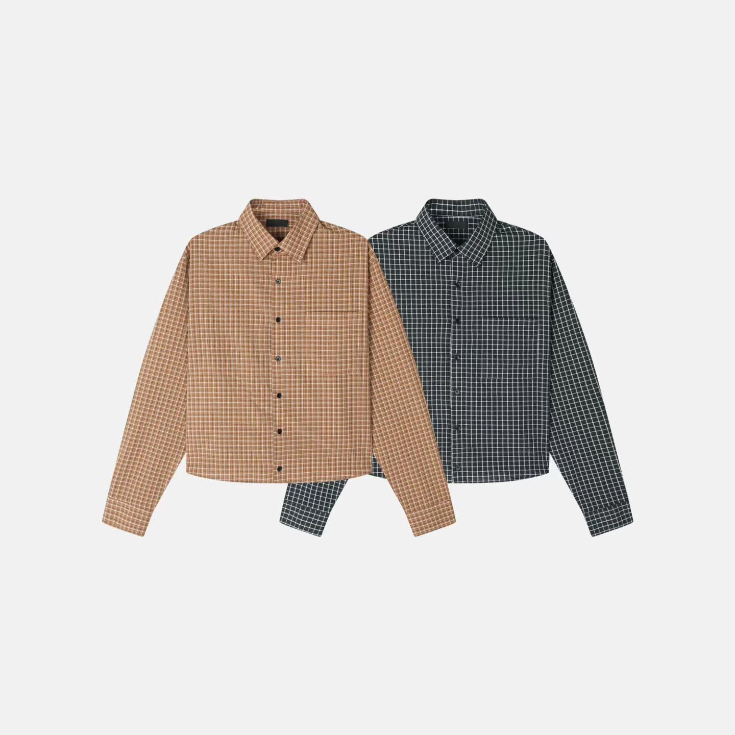 格仔Boxy長袖恤衫 Vass-032S