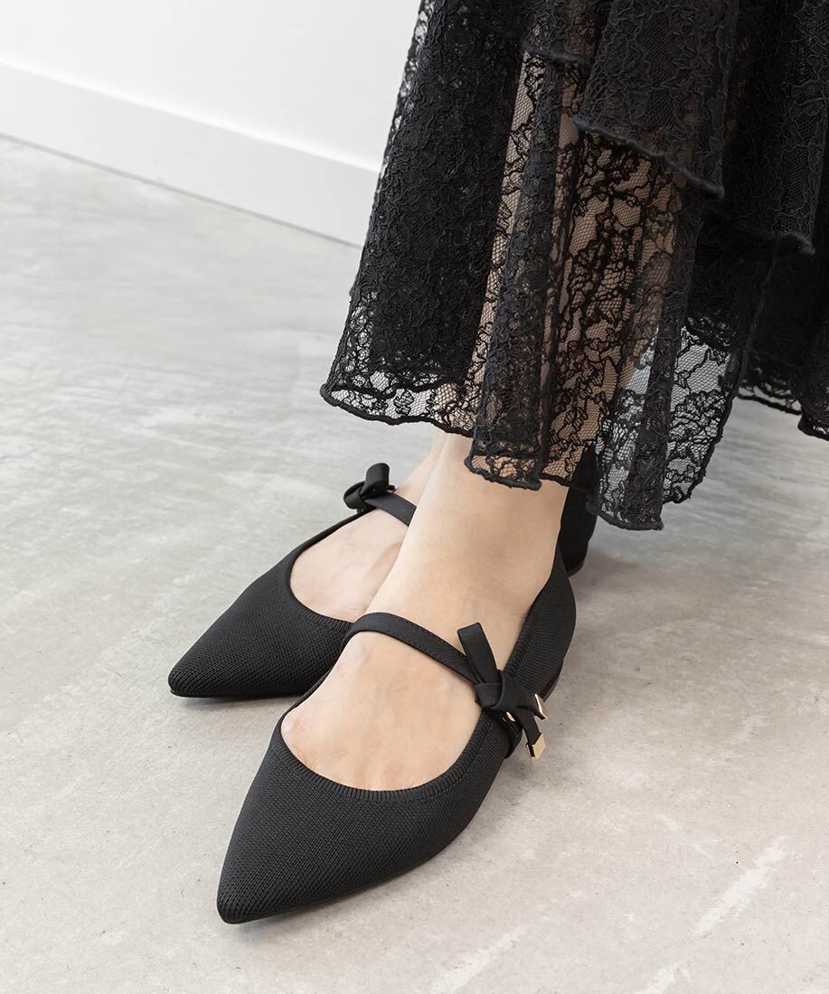 [預購]折扣 RANDA 永續材質蝴蝶結帶針織平底鞋