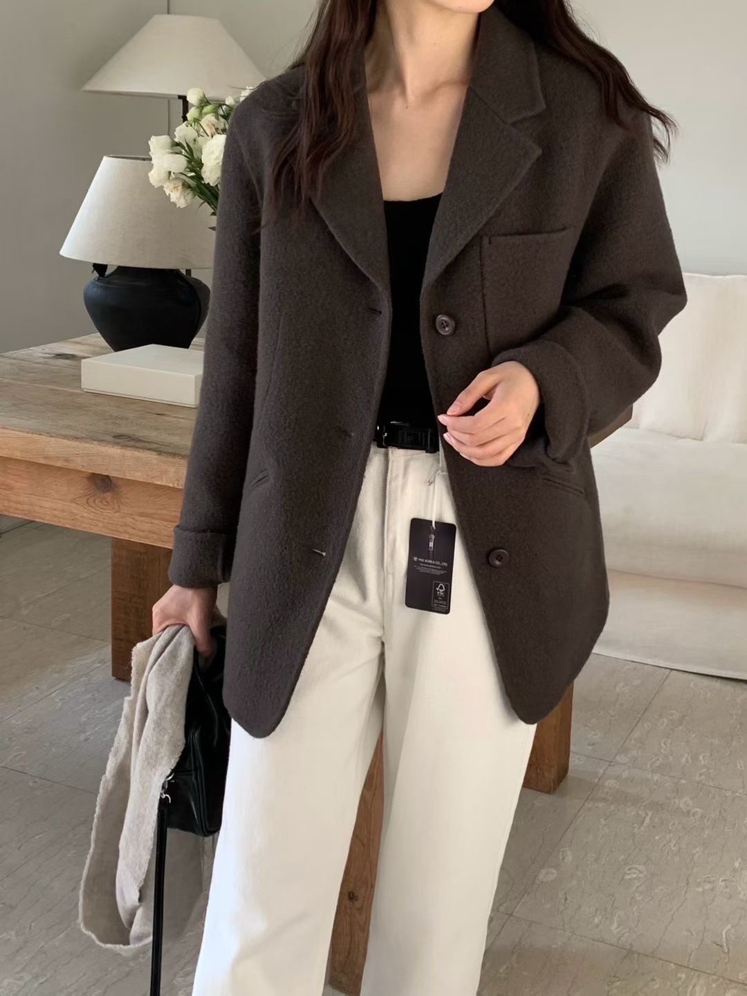 (飯店選品/上)灰褐呢感羊毛100外