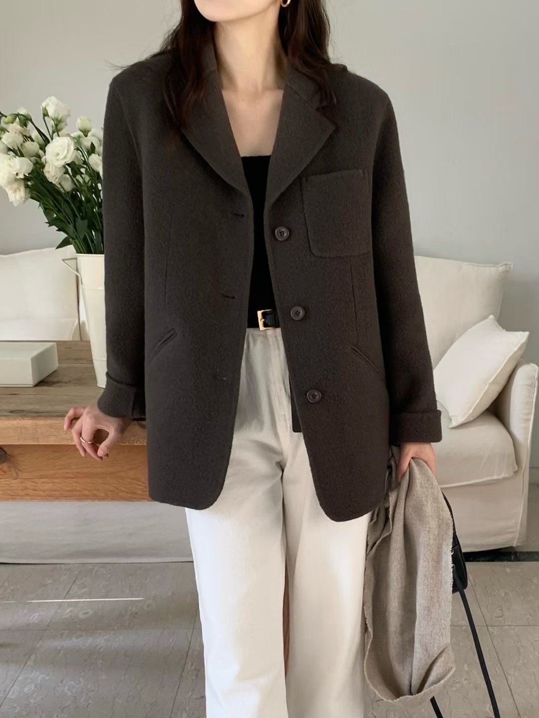 (飯店選品/上)灰褐呢感羊毛100外