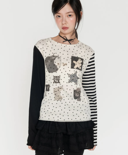 【代購】HIGH SCHOOL DISCO 星星不對襯長袖 不對稱 點點 長袖 花邊 條紋