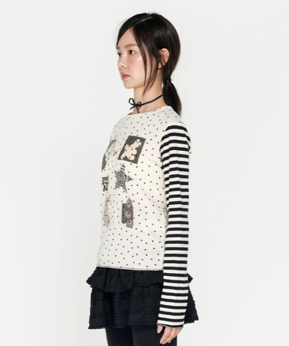 【代購】HIGH SCHOOL DISCO 星星不對襯長袖 不對稱 點點 長袖 花邊 條紋