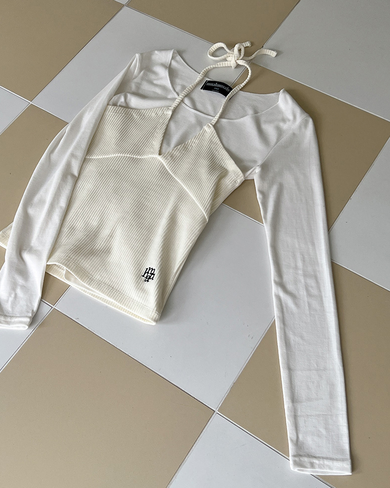 🇰🇷 MUAHMUAH 疊穿設計 多穿法 綁帶背心 薄長袖 兩件式 女款 / 預購