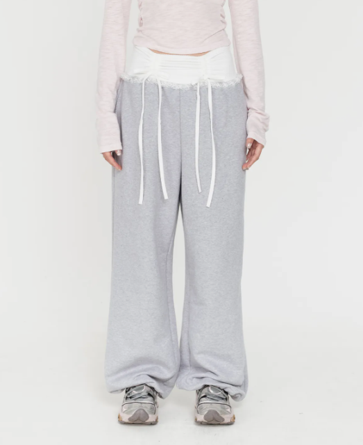 【代購】HIGH SCHOOL DISCO 蕾絲皺褶棉褲 抽繩 蕾絲 棉褲 灰棉褲 芭蕾舞風