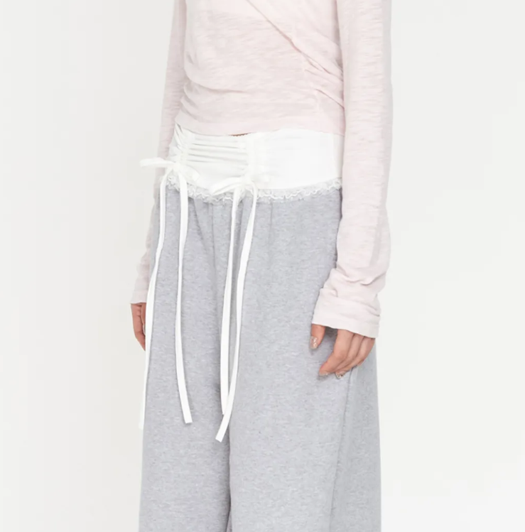 【代購】HIGH SCHOOL DISCO 蕾絲皺褶棉褲 抽繩 蕾絲 棉褲 灰棉褲 芭蕾舞風