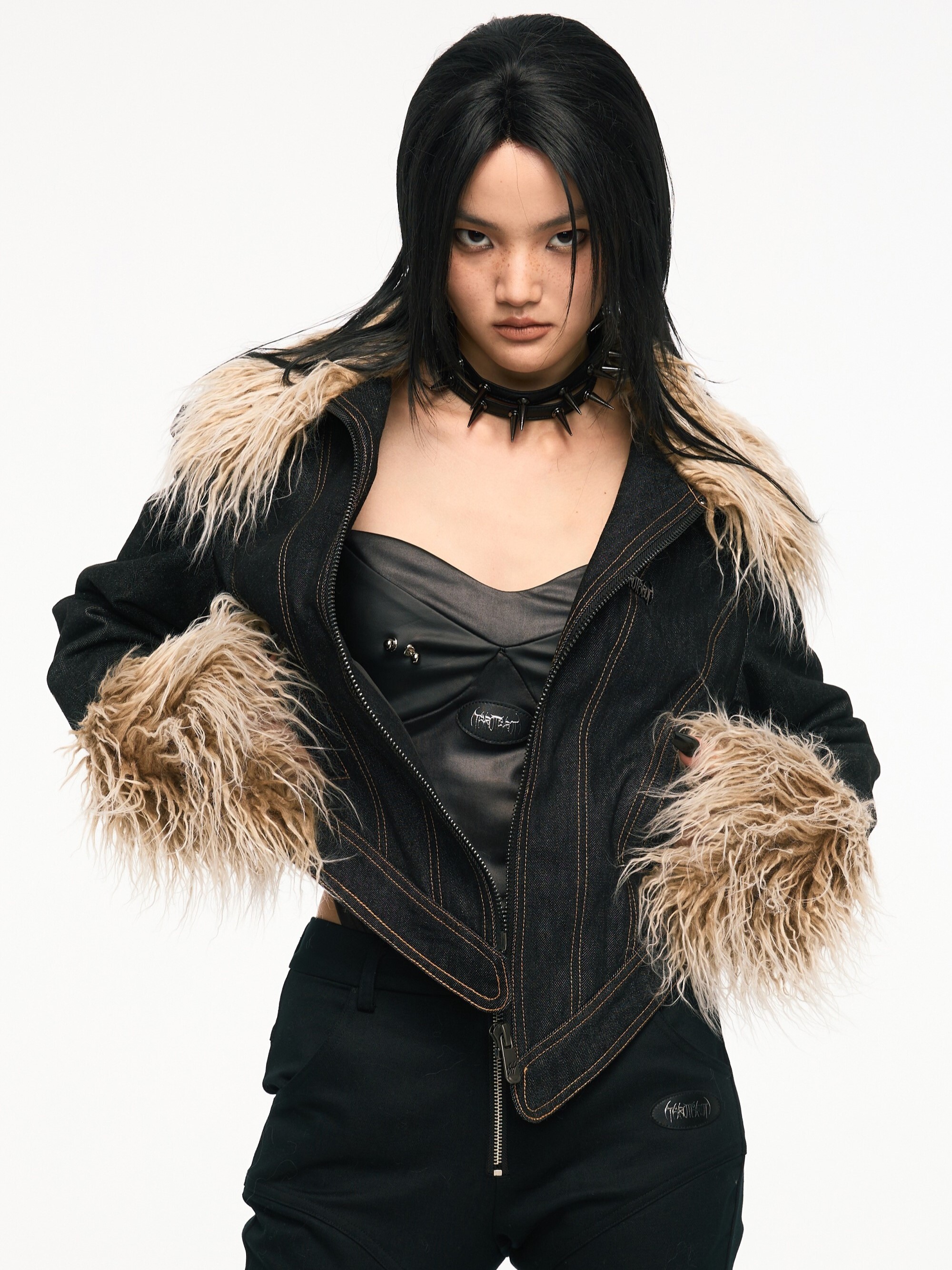 TAROTAROT Vice City 明線設計 牛仔拼毛 加厚收腰 衍棉牛仔外套