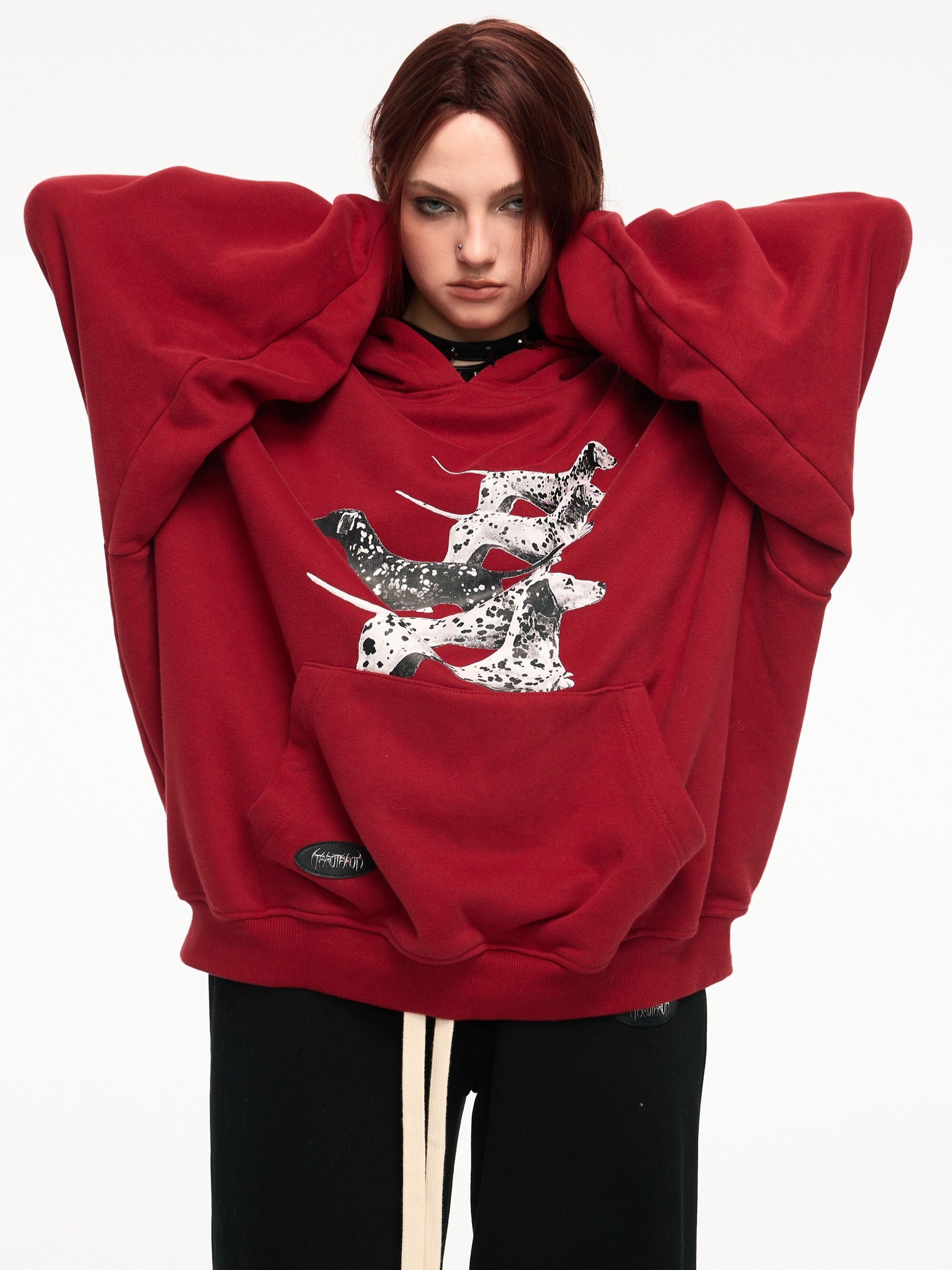 TAROTAROT 小狗印花 磨毛寬鬆帽Ｔ