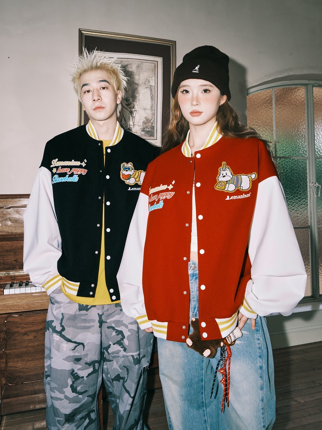 LEMANISM 美式 狗狗貼布 字體刺繡棒球外套