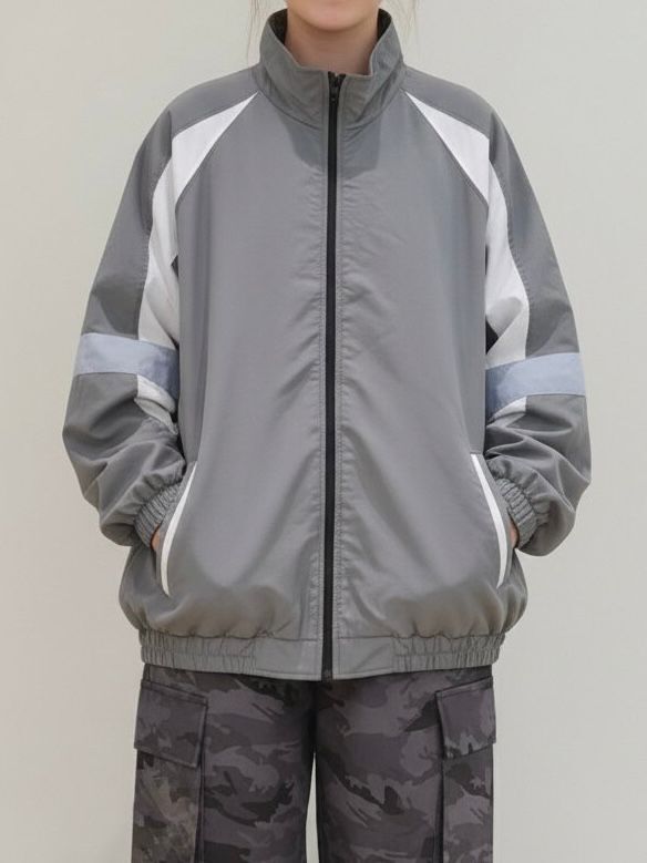 拼色企領拉鍊外套 Not-029JK