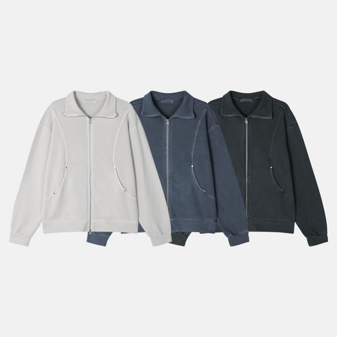 洗水淨色反領拉鍊外套 REMAIN-026JK