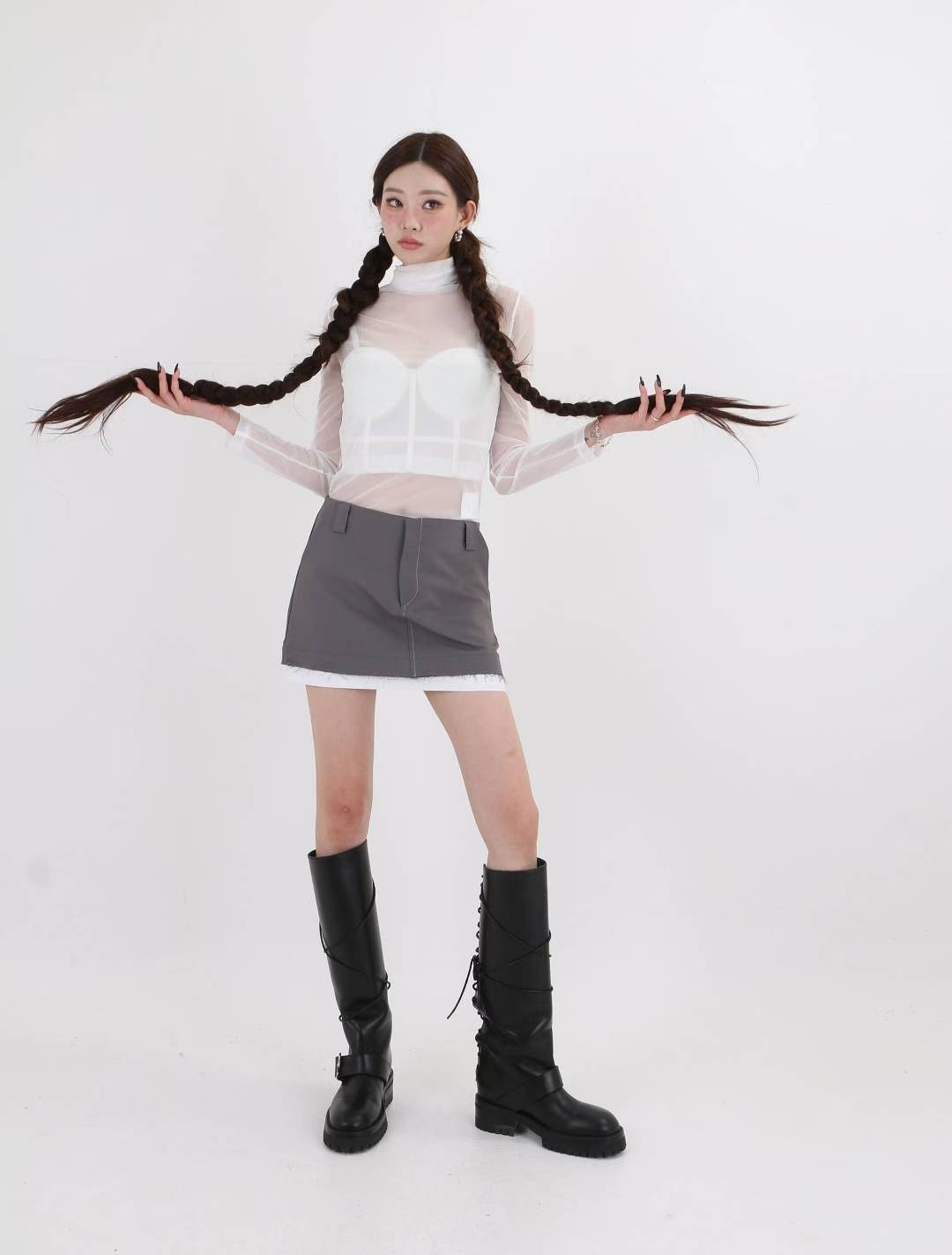 白邊低腰西裝短裙