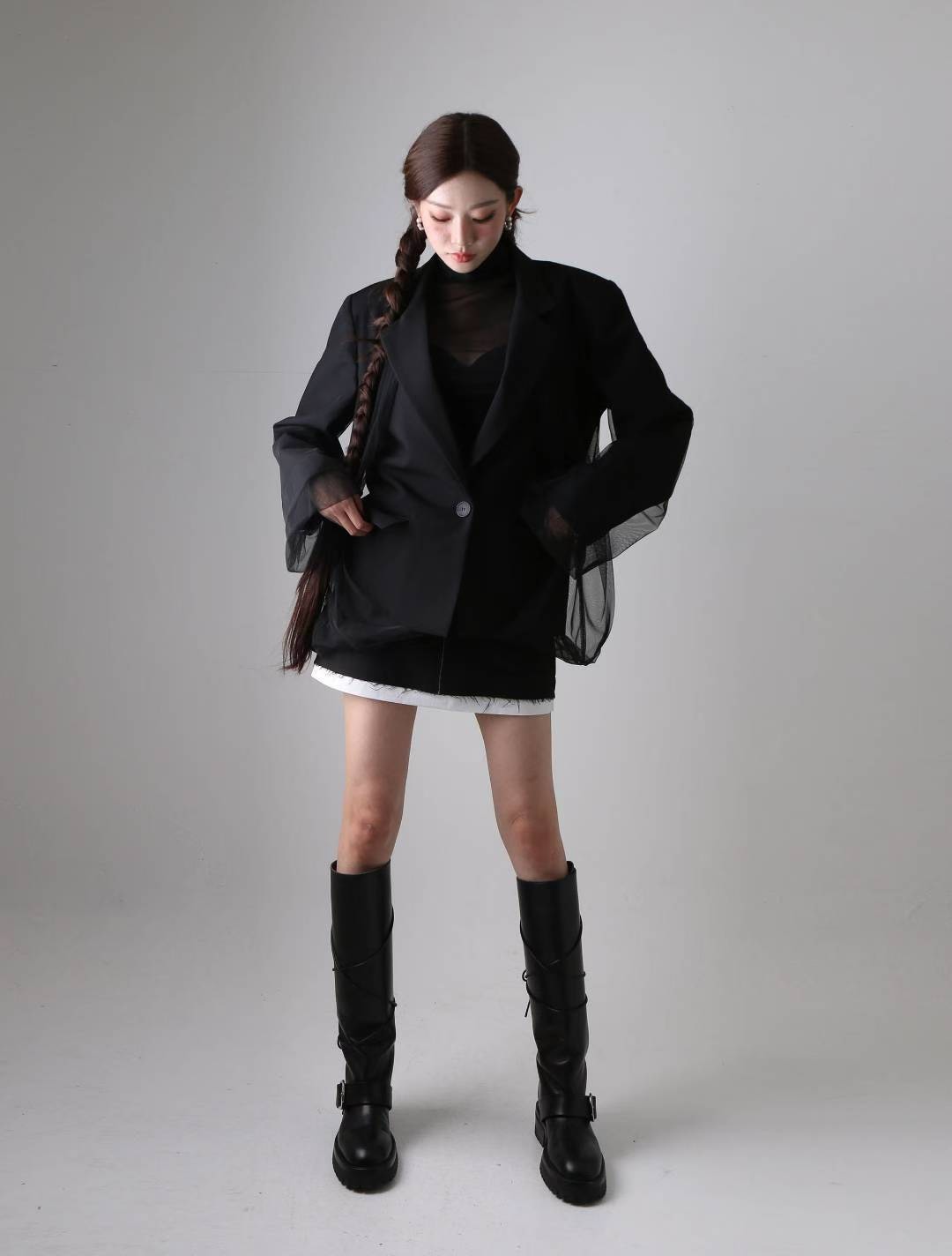 白邊低腰西裝短裙