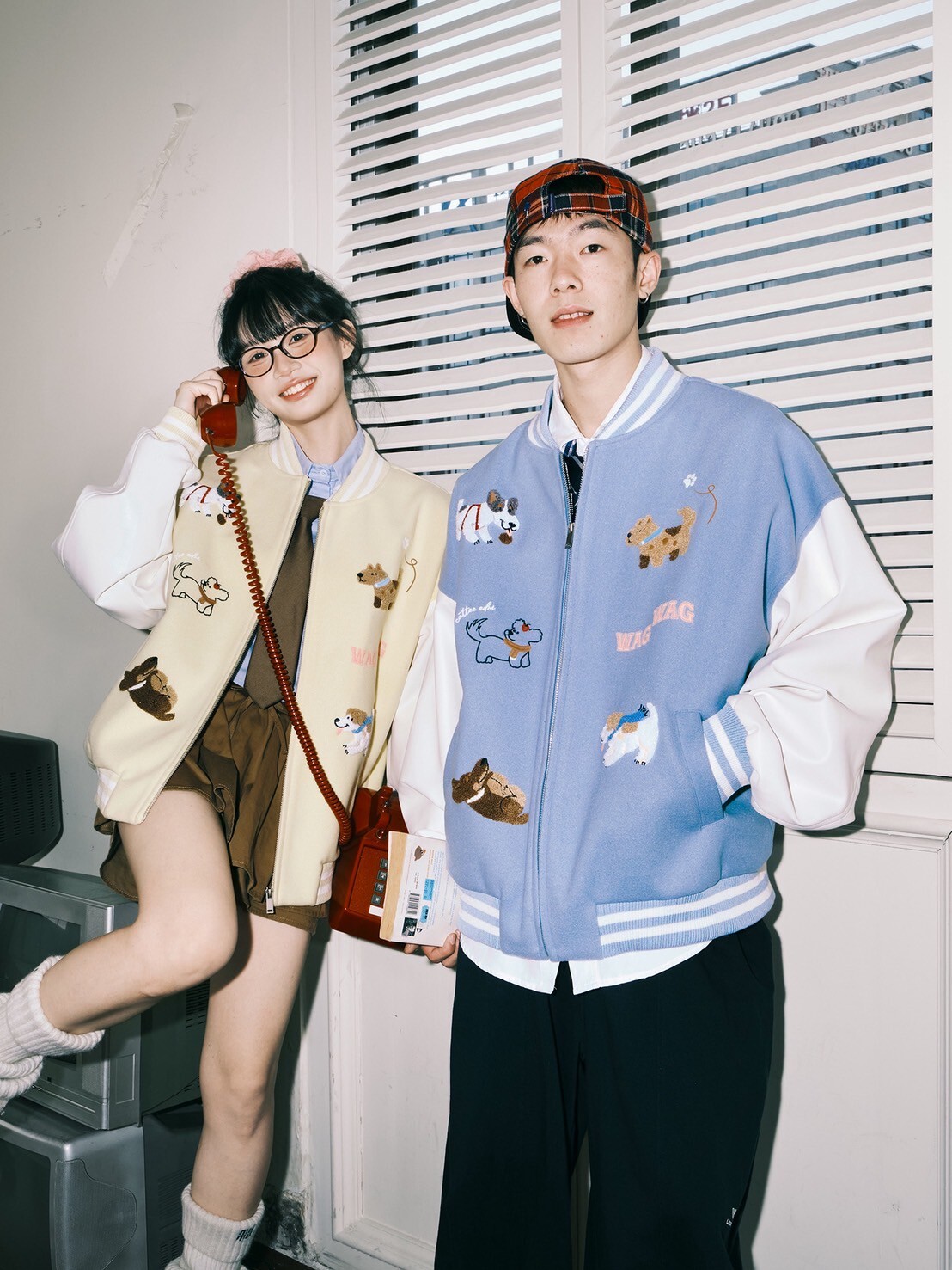 LEMANISM 毛呢布刺繡狗狗棒球外套