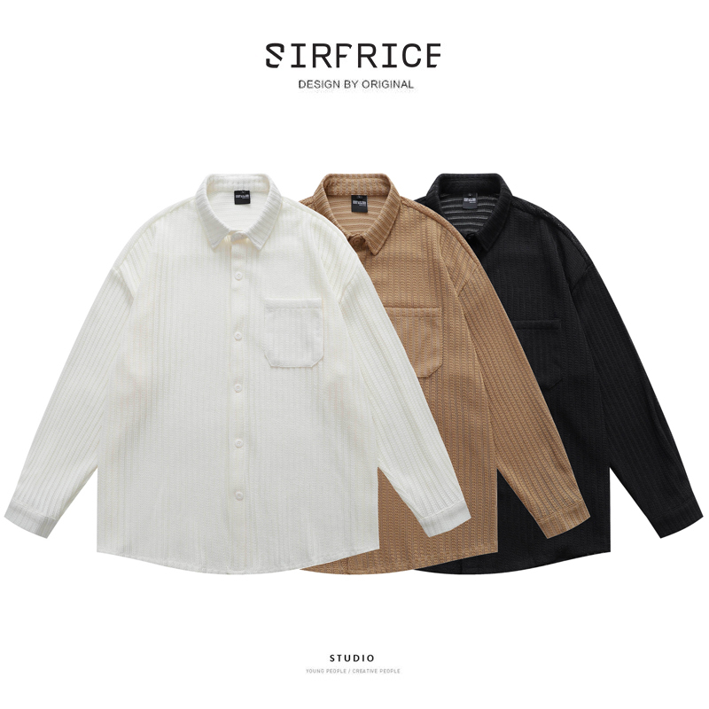 素面長袖口袋襯衫 鏤空襯衫