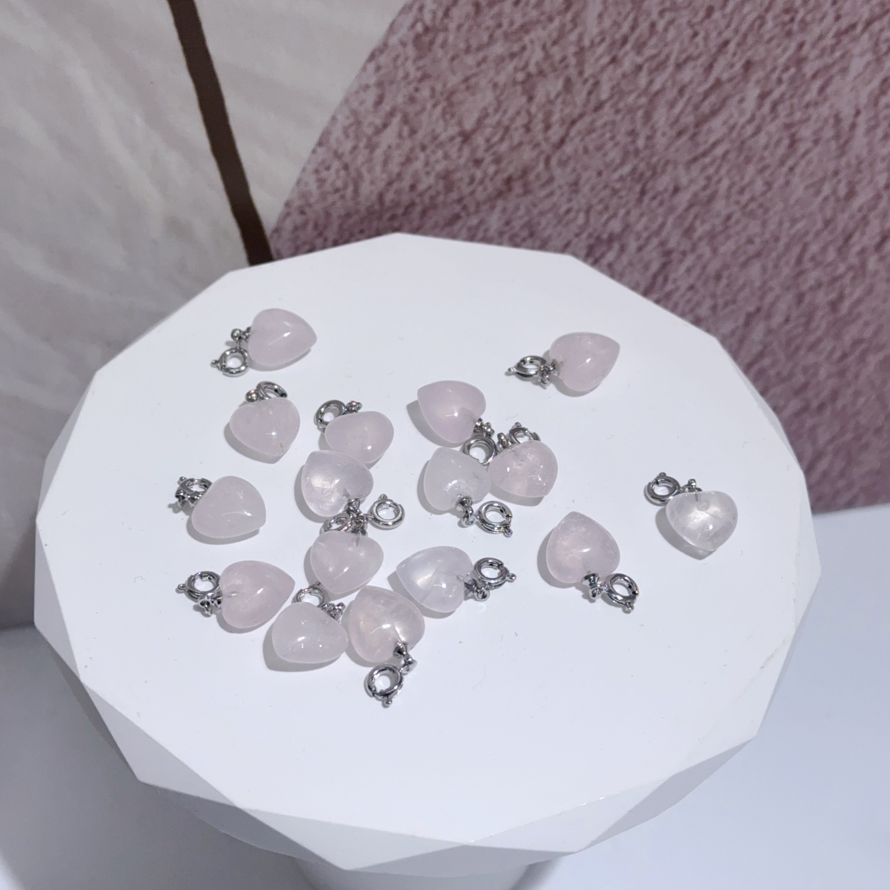 粉晶心心隨意扣吊墜