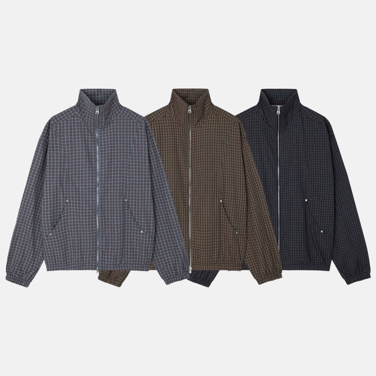 反領格仔拉鍊外套 REMAIN-032JK