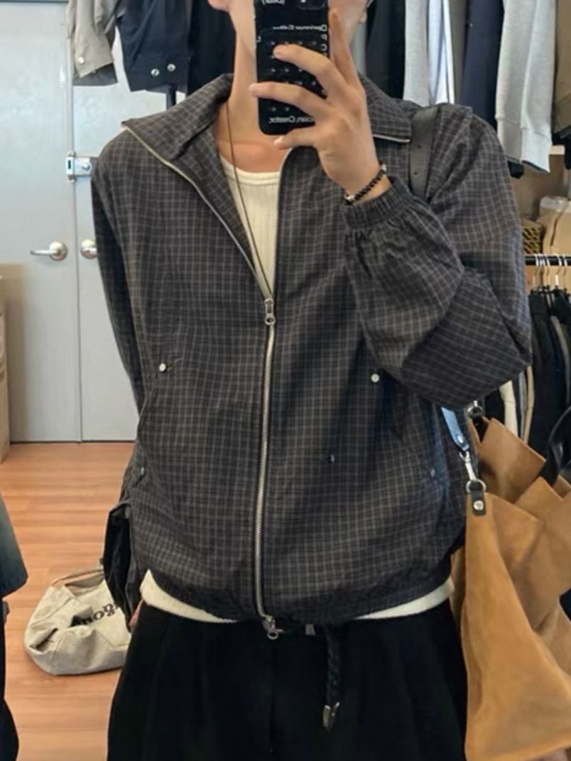 反領格仔拉鍊外套 REMAIN-032JK