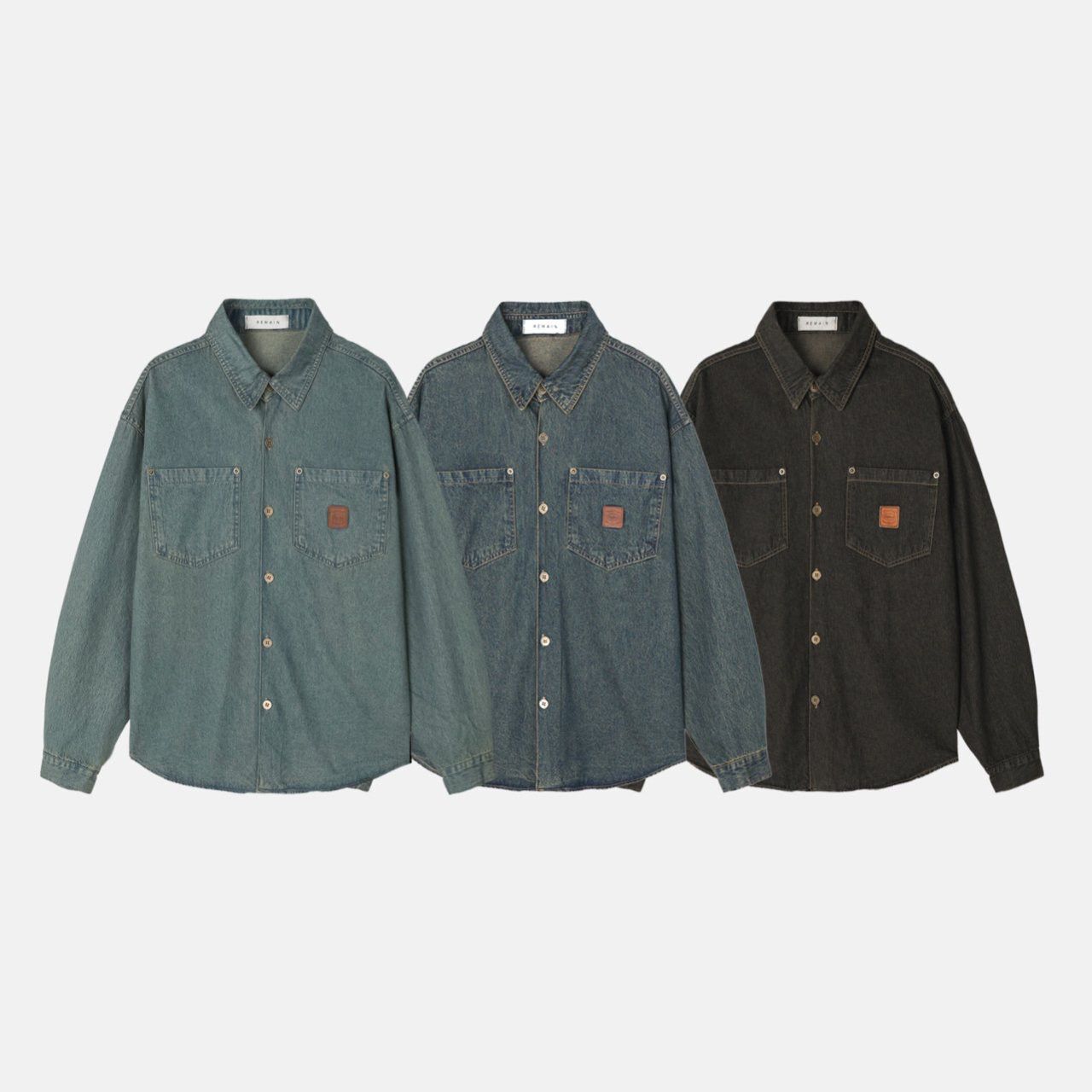 淨色牛仔長袖恤衫 REMAIN-034S