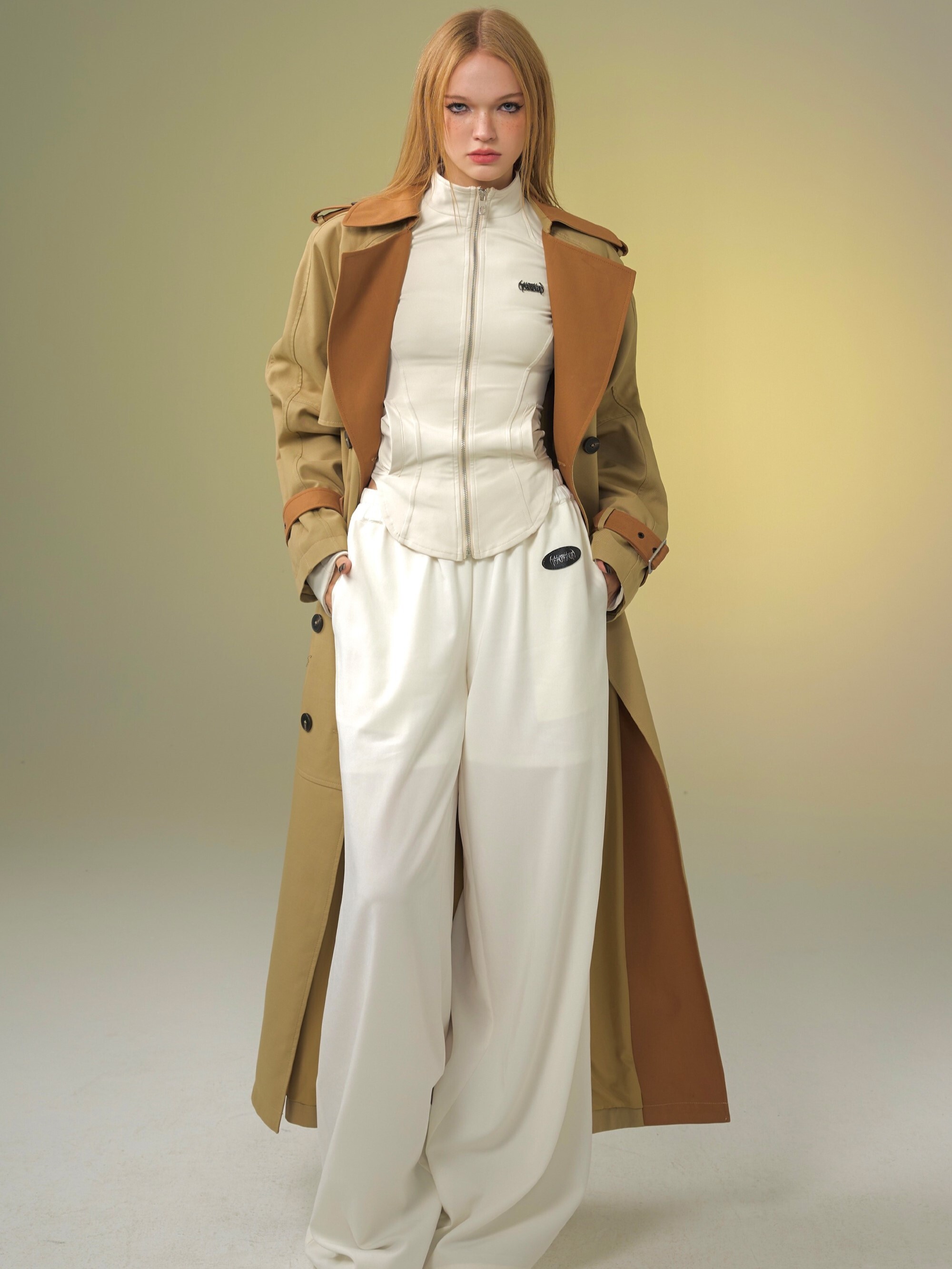 TAROTAROT   腰部綁帶 拼色 長款風衣