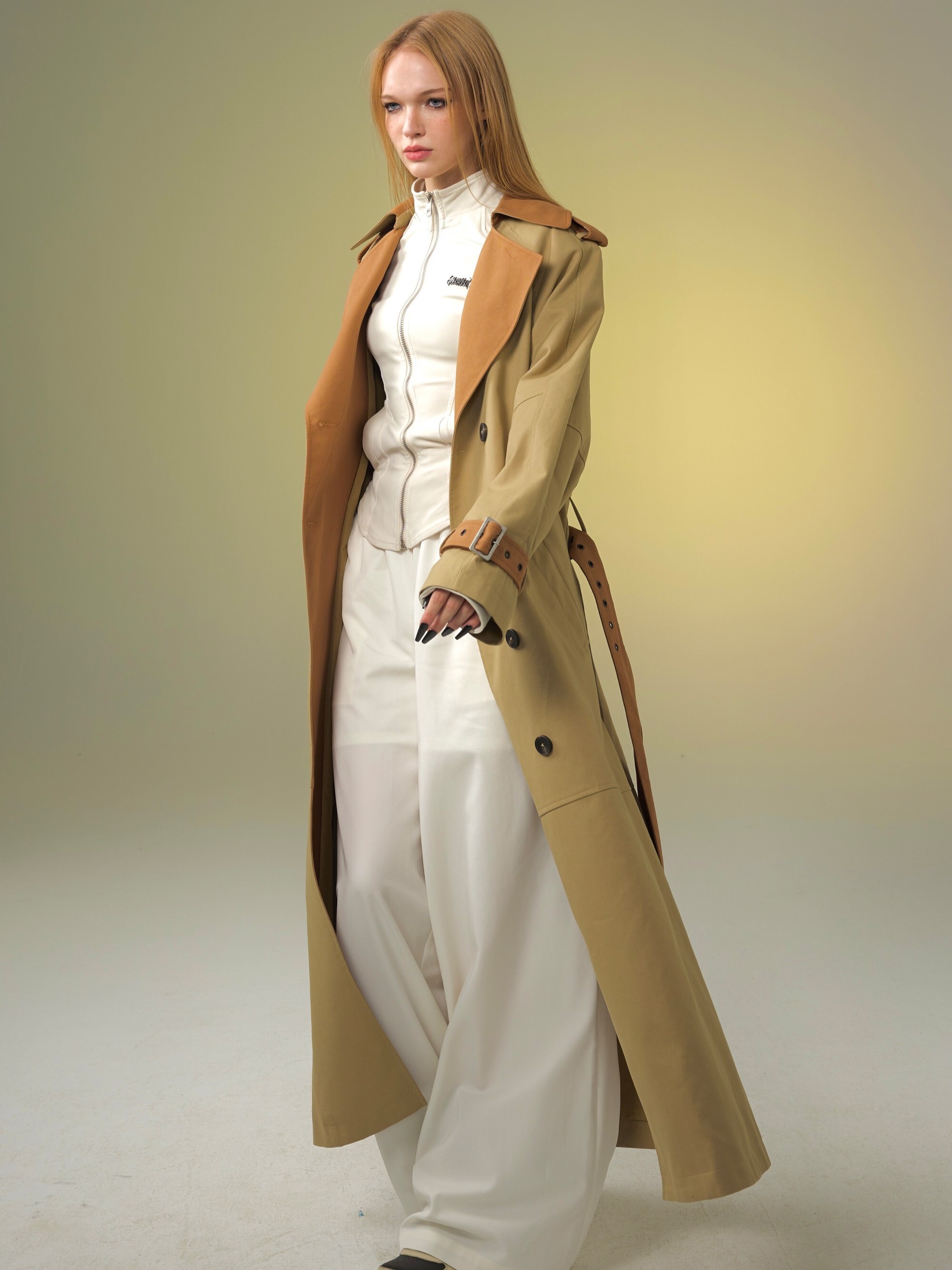 TAROTAROT   腰部綁帶 拼色 長款風衣