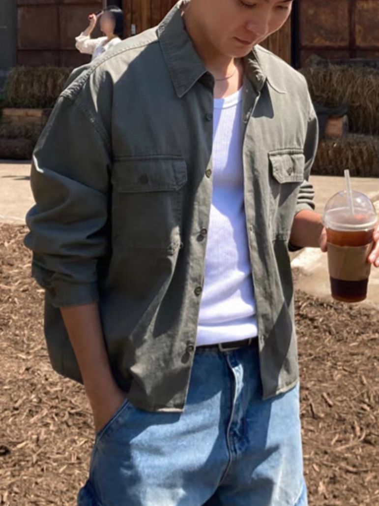 洗水淨色長袖恤衫外套 REMAIN-038JK