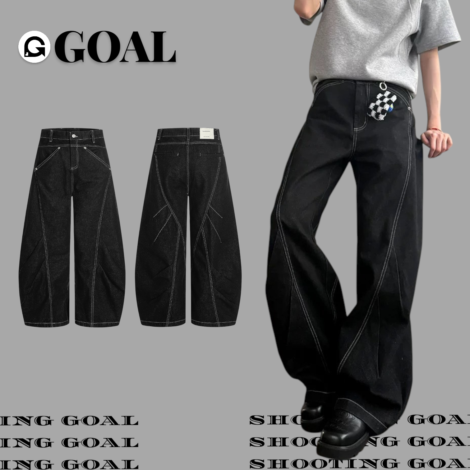 (GOAL) 美式 結構明線設計感彎刀褲 CK3520