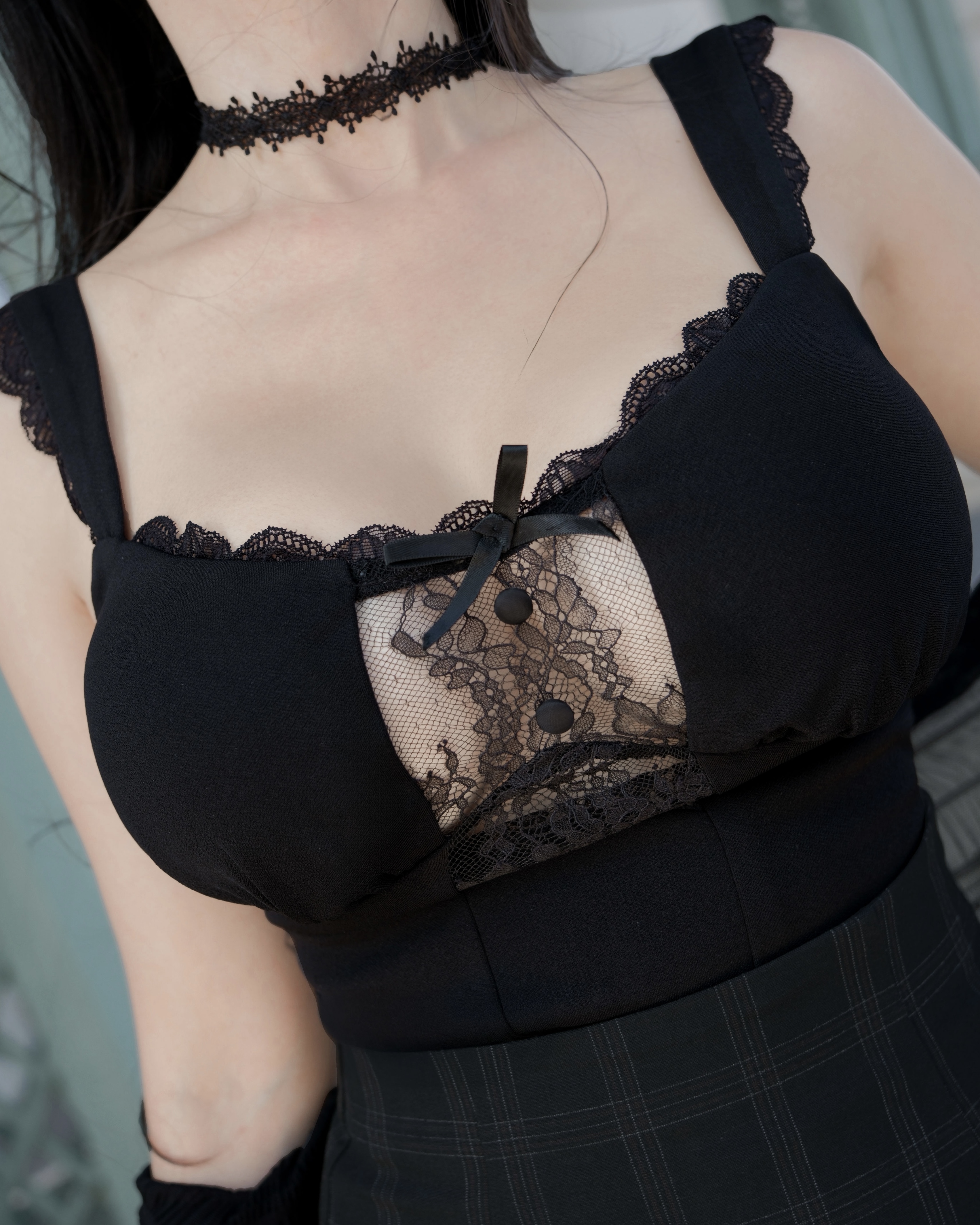 訂製-純欲蕾絲鏤空粗肩背心