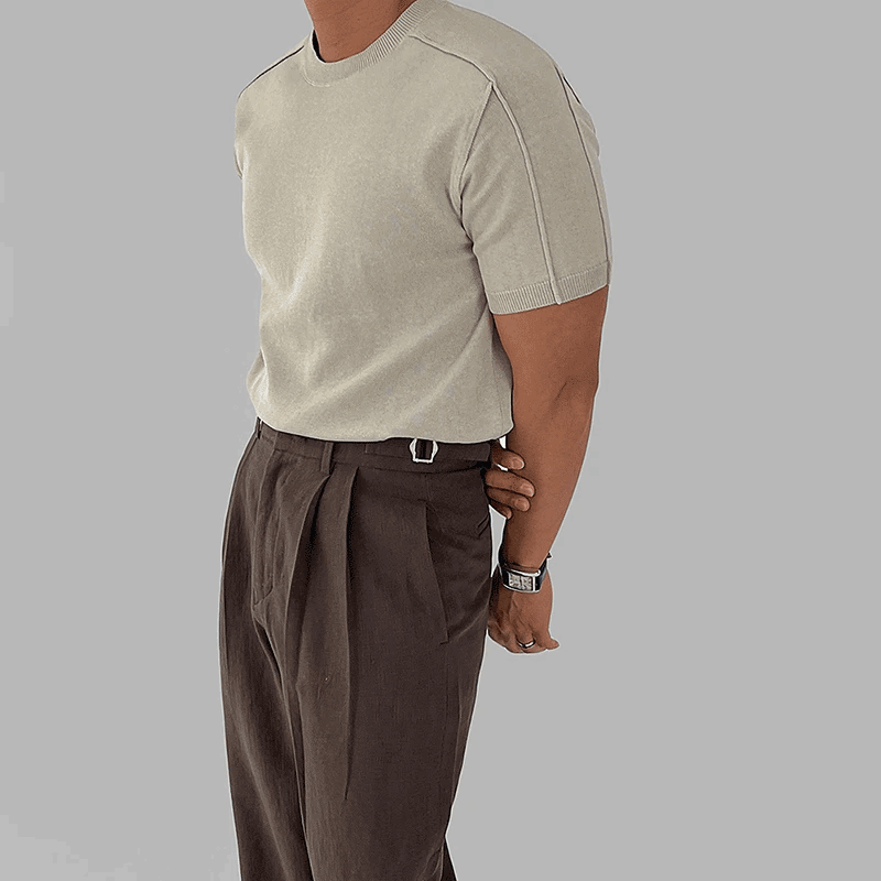 肩章圓領短袖針織衫