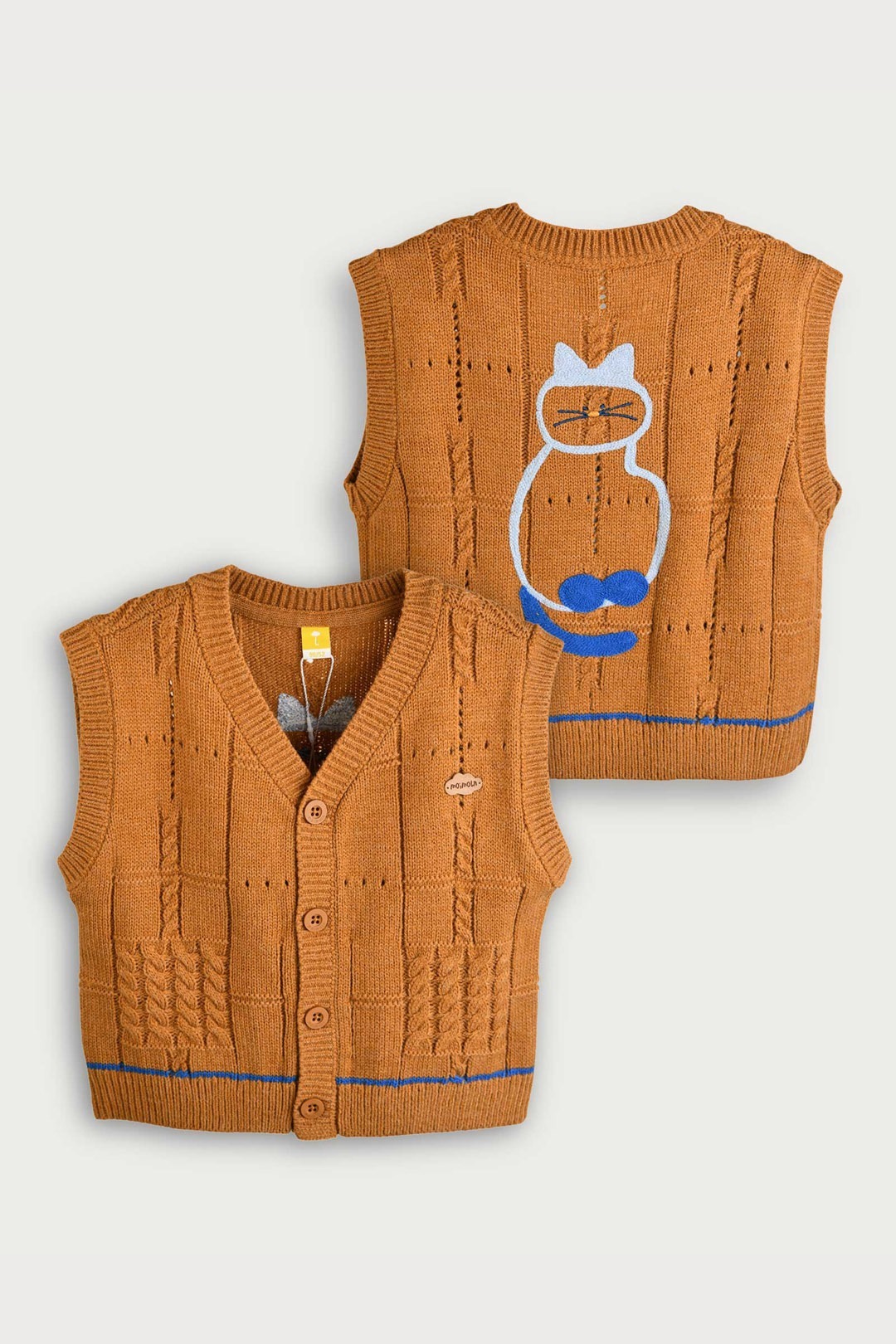 Moimoln☘︎25冬 慵懶貓咪針織軟軟背心|棕色