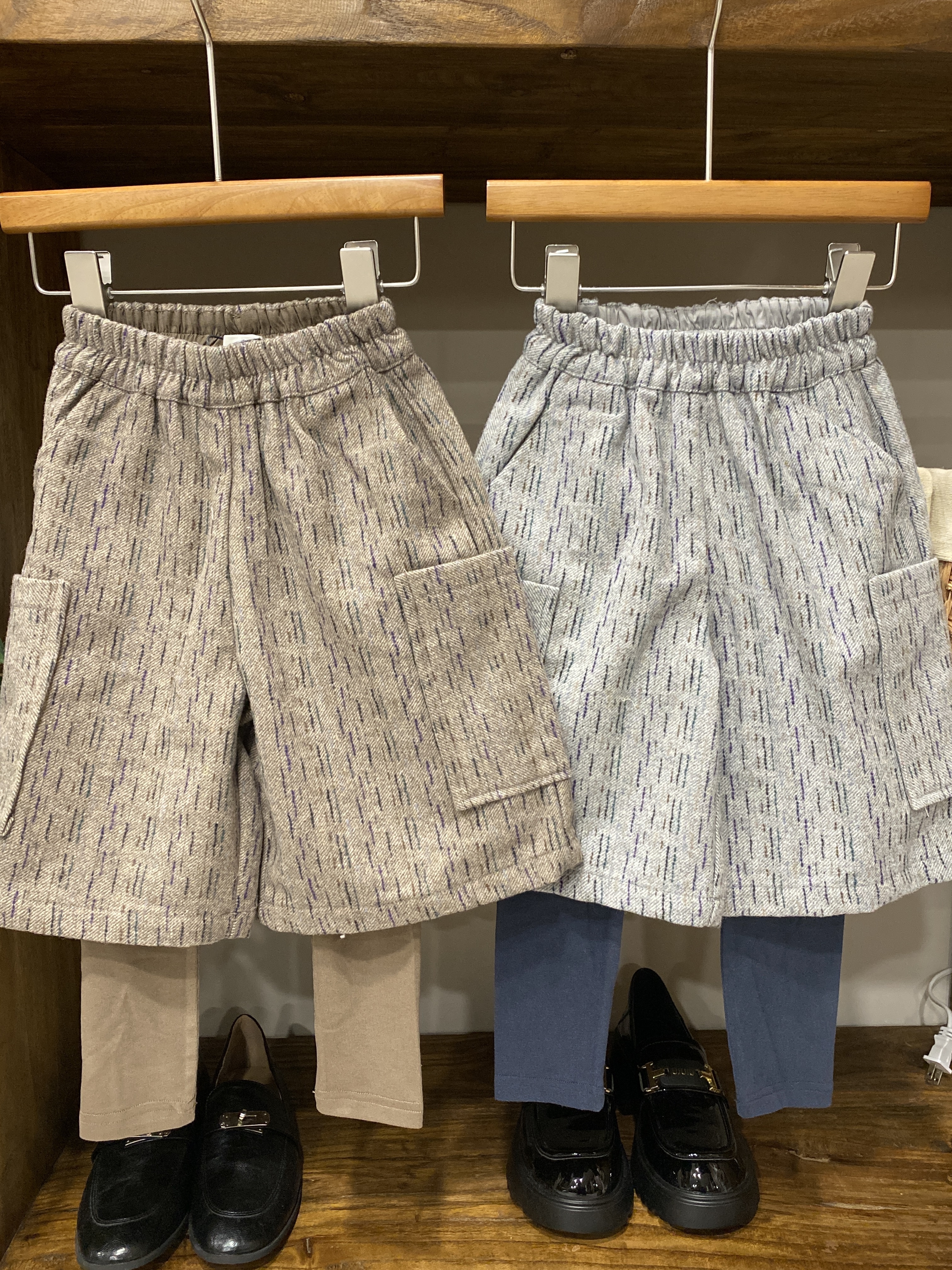 A03081假兩件毛呢五分褲