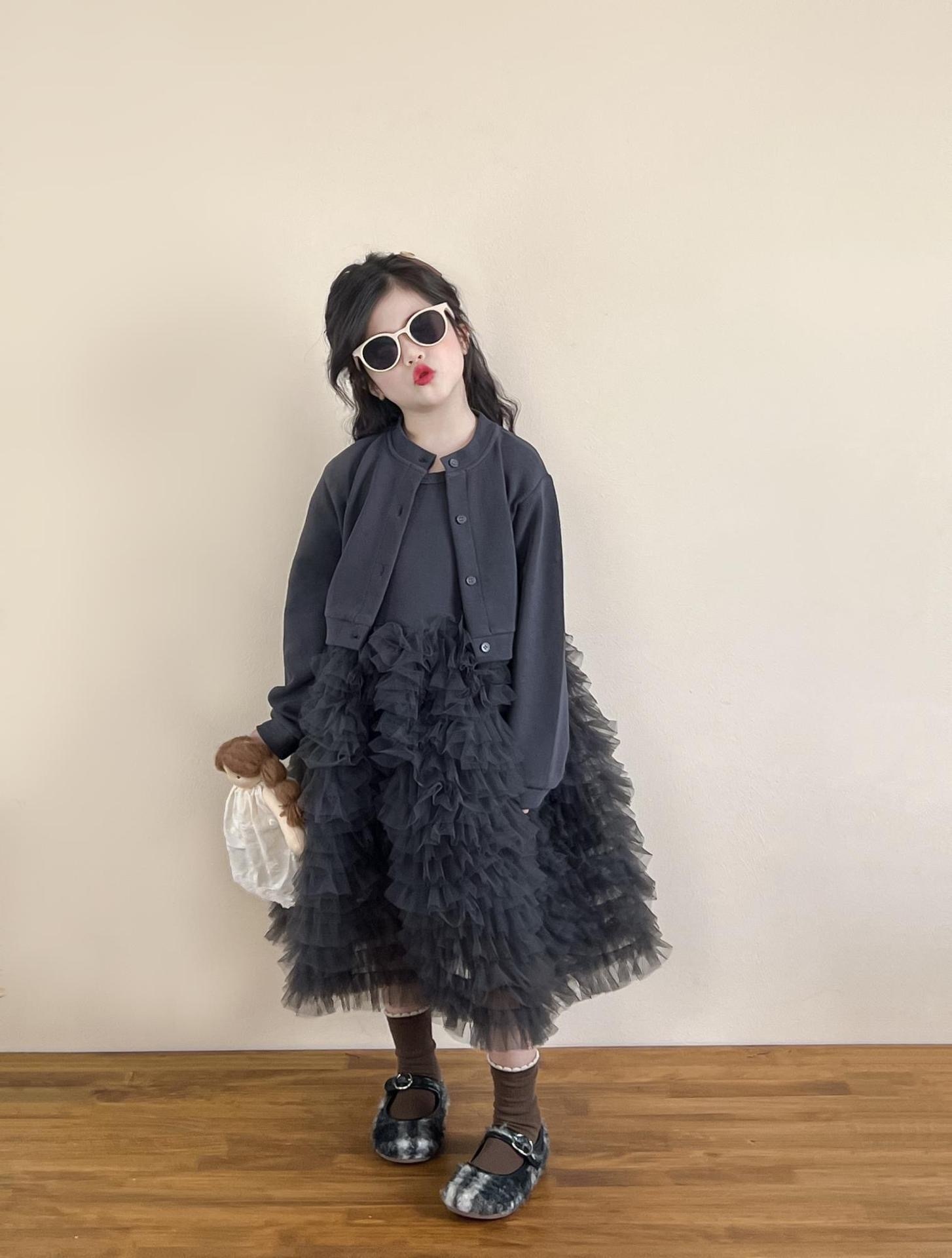 秋冬高級感灰色蓬蓬裙+短版小外套