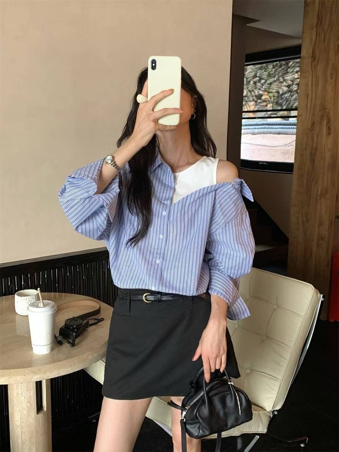 Asymmetrical off shoulder shirt