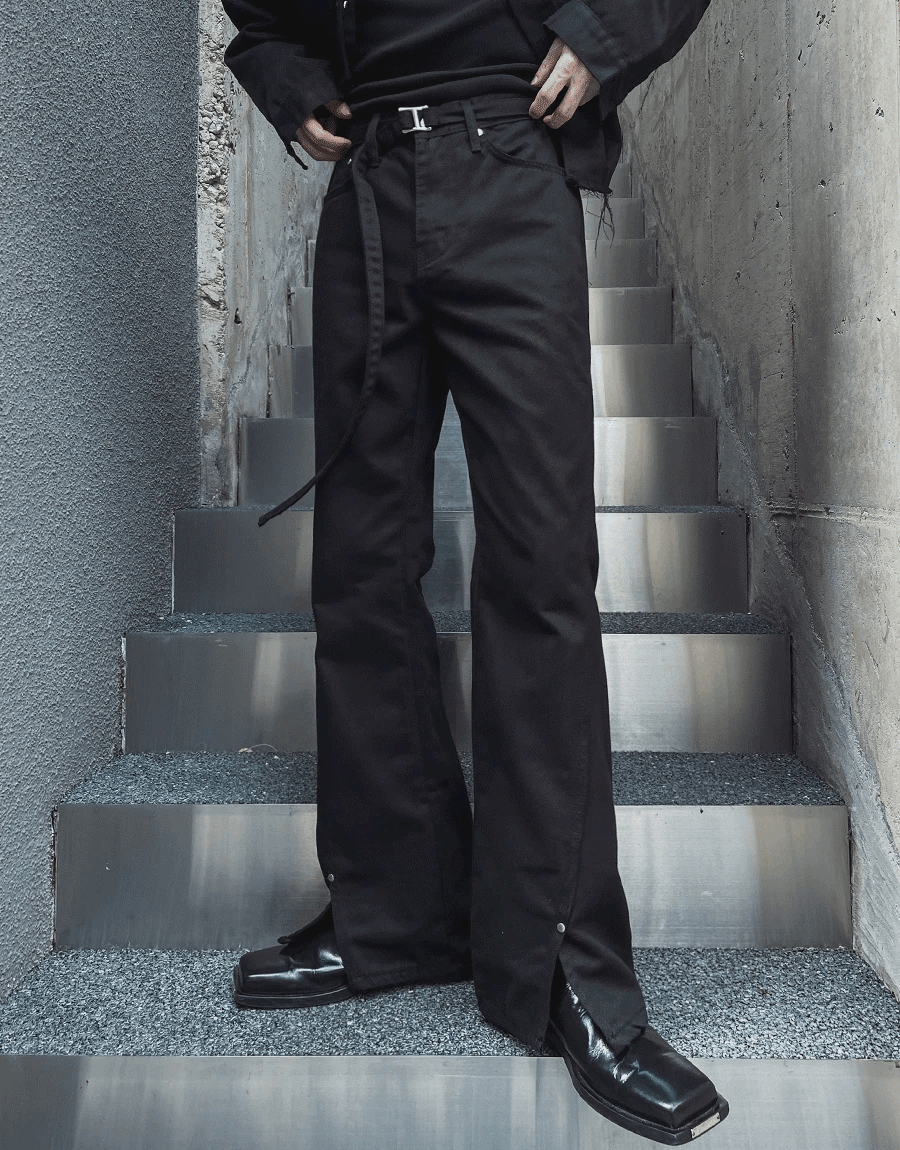 Camper 繫帶開衩喇叭牛仔褲