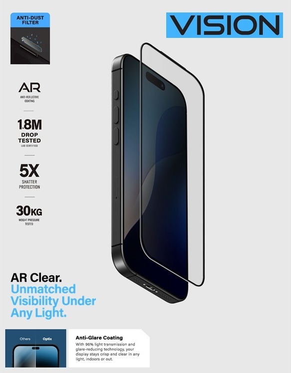 UNIQ-OPTIX Vision™ AR Clear iPhone 17 清晰度優化螢幕保護貼