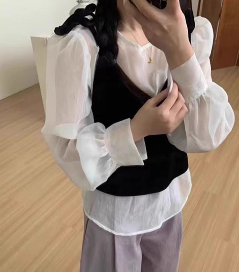 正韓ᴷᴼᴿᴱᴬ 🇰🇷夢幻柔美層次感雪紡上衣兩件組