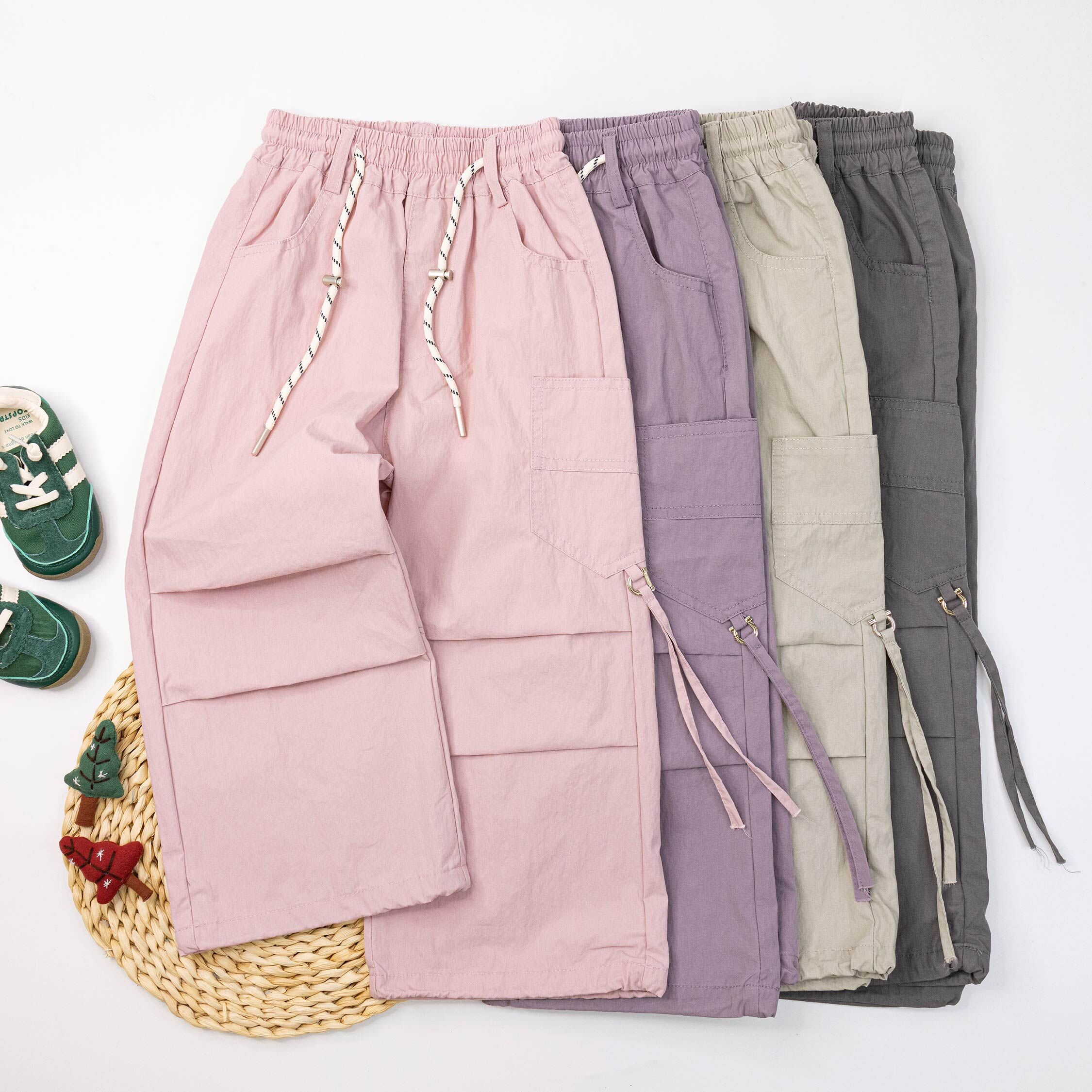 【H55270】特色抽繩質感配飾束口褲＊四色