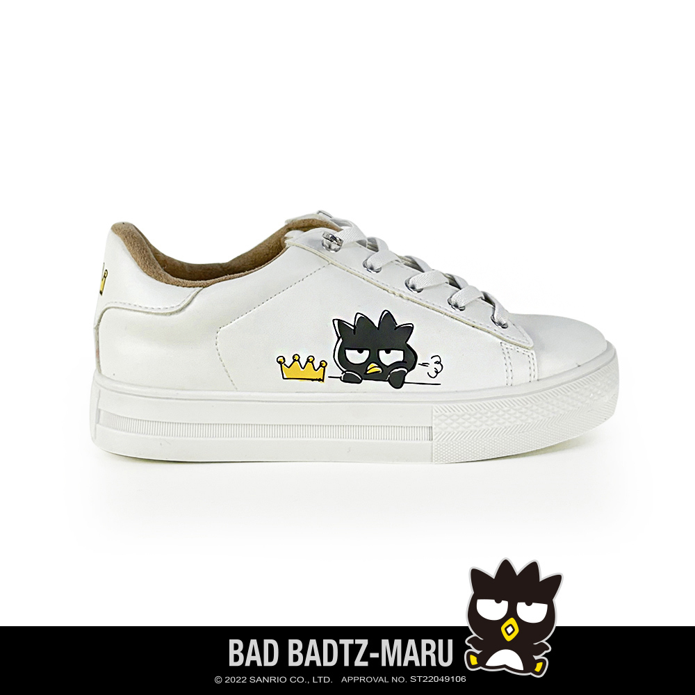 Paidal x Bad Badtz-maru 酷企鹅XO 小皇冠皮質免綁帶厚底休閒鞋不彎腰鞋-小白鞋