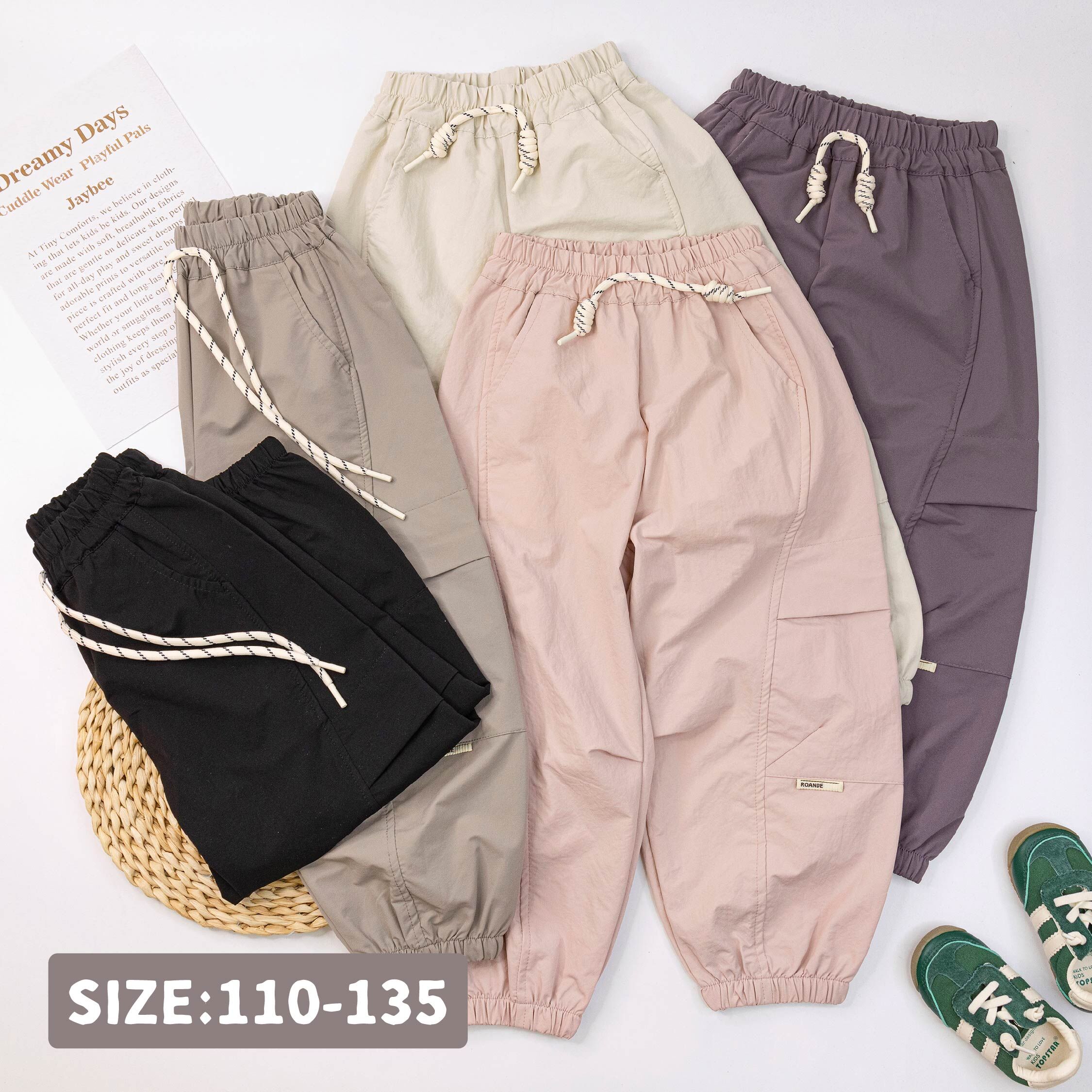 【H55271】潮流側口袋裝飾抽繩縮口褲＊五色