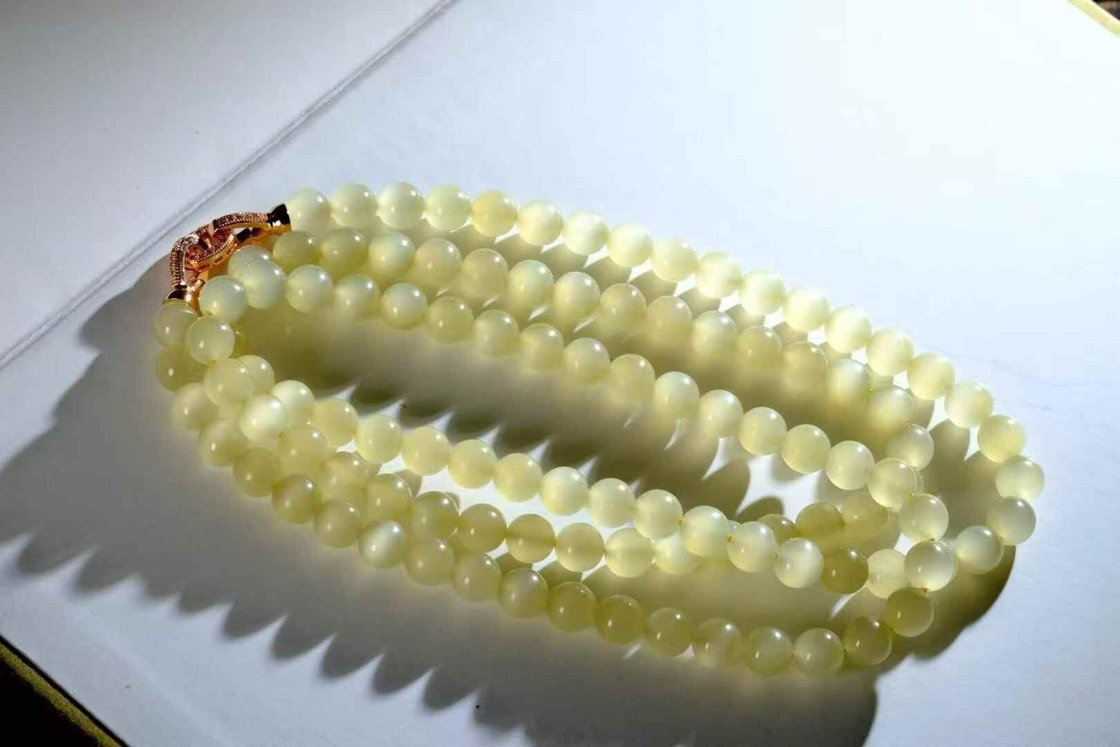 和田玉黃冰貓眼珠鏈 (8mm直徑),天然和田玉軟玉